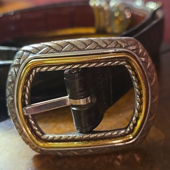 VTG Brighton - Croc Gold/Silver Reversible Belt Black/Brown - Size 32 - Picture 2 of 9
